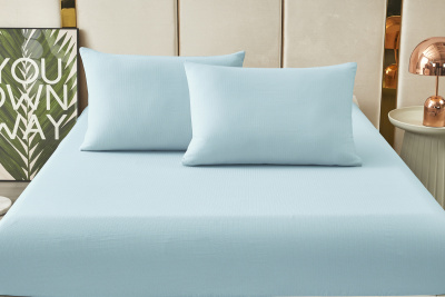 Комплект постельных принадлежностей, простыня на резинке  Борт 25 + 2 наволочки 70*70 голубой голубо
